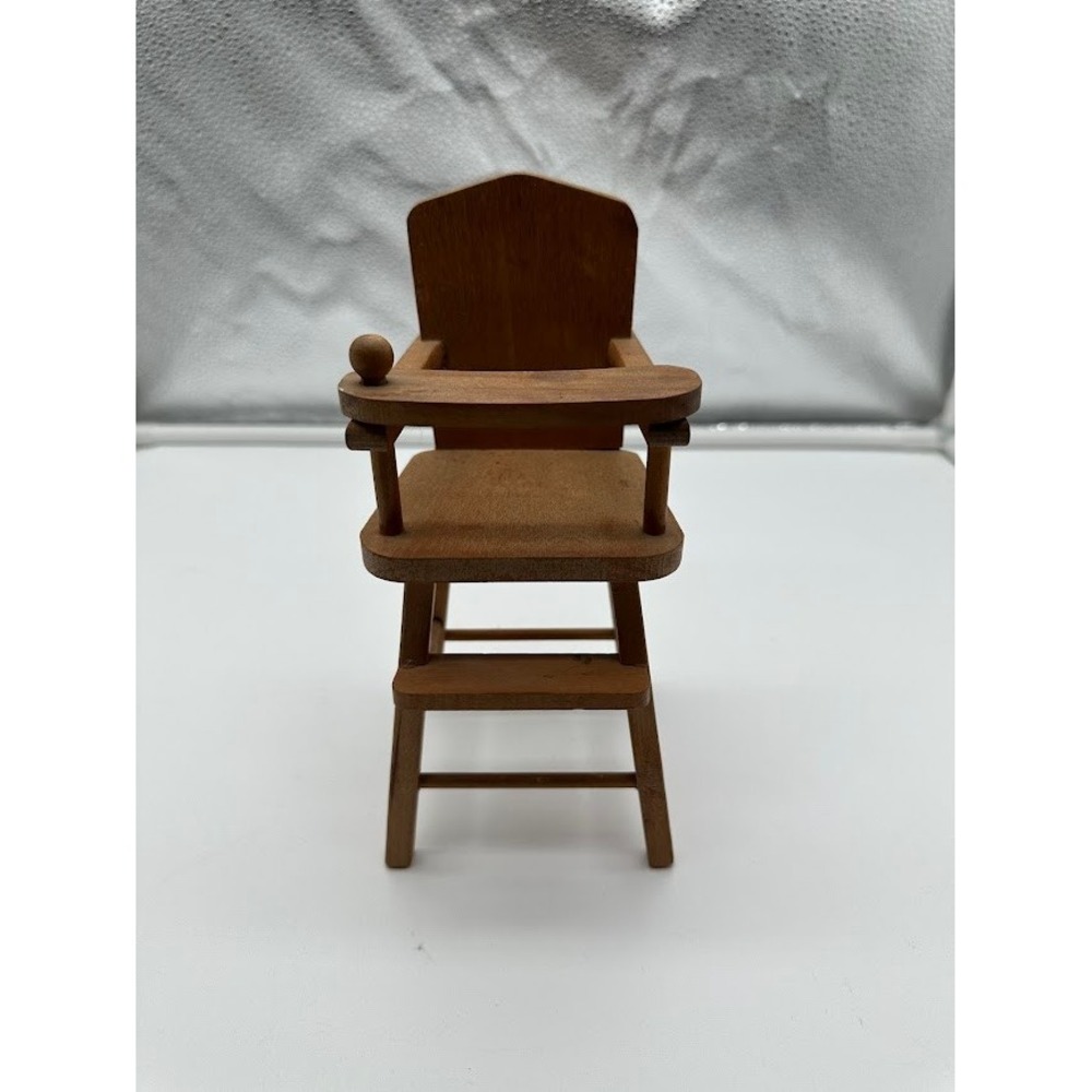 Vintage Strombecker Wooden Dollhouse High Chair Miniature Furniture Brown